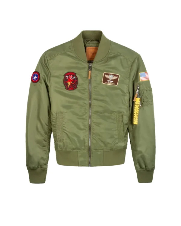 Limited miss top gun bomber jacket in black nylon with metallic gold flight patches