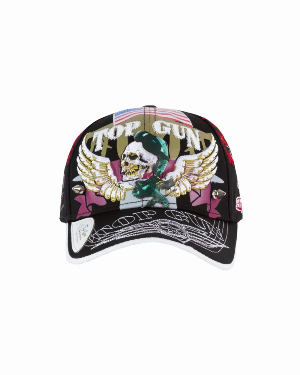 Limited Edition Top Gun premium cap in black wool with metallic gold embroidery