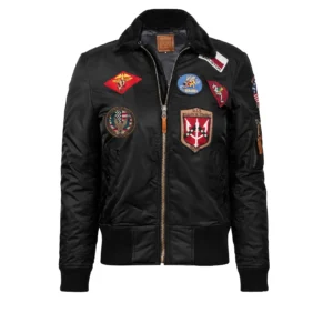 Miss top gun b15 bomber jacket in sage nylon with plush fur collar and naval patches