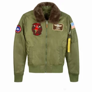 Limited top gun b15 bomber jacket with plush fur collar and metallic patches