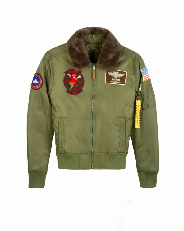 Limited top gun b15 bomber jacket with plush fur collar and metallic patches