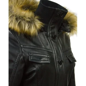 MISS TOP GUN® LONG LEATHER JACKET - detail shot