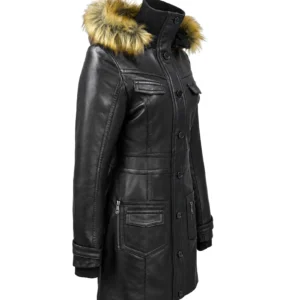 MISS TOP GUN® LONG LEATHER JACKET - side angle