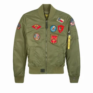 Miss top gun patches bomber jacket in navy nylon with vibrant embroidered flight crests