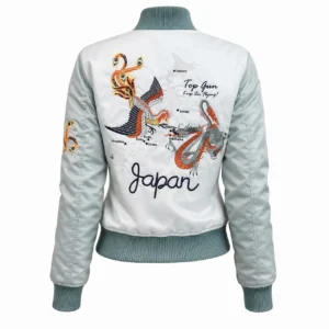 Miss Top Gun Flying Legend jacket in olive flight nylon with embroidered patches
