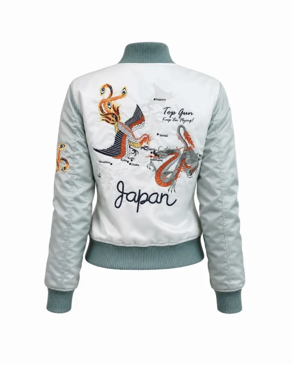 Miss Top Gun Flying Legend jacket in olive flight nylon with embroidered patches