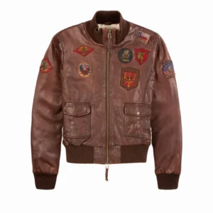 Official Miss Top Gun leather jacket in dark brown lambskin with shearling collar
