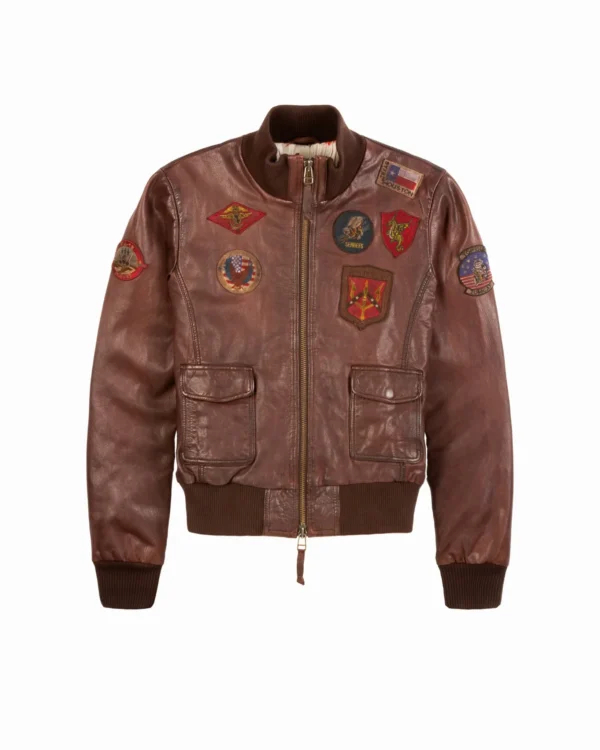 Official Miss Top Gun leather jacket in dark brown lambskin with shearling collar