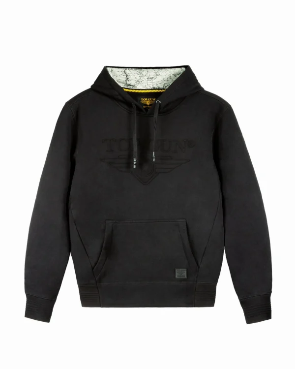 Top Gun 3D embroidered hoodie in black fleece with raised white logo embroidery