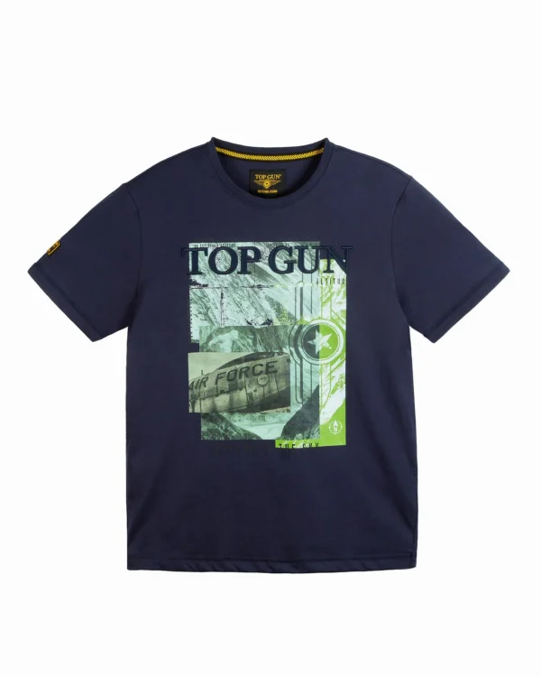 Top Gun Air Force graphic tee in navy blue cotton with gold flight wings print