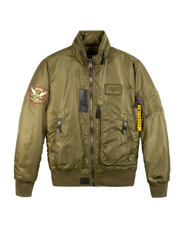 Top Gun Air Rescue jacket in sage flight nylon with emergency rescue patches
