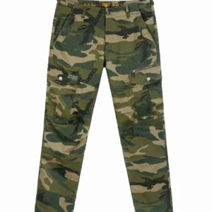 Top Gun cargo pilot pants in olive drab twill with multi-pocket layout