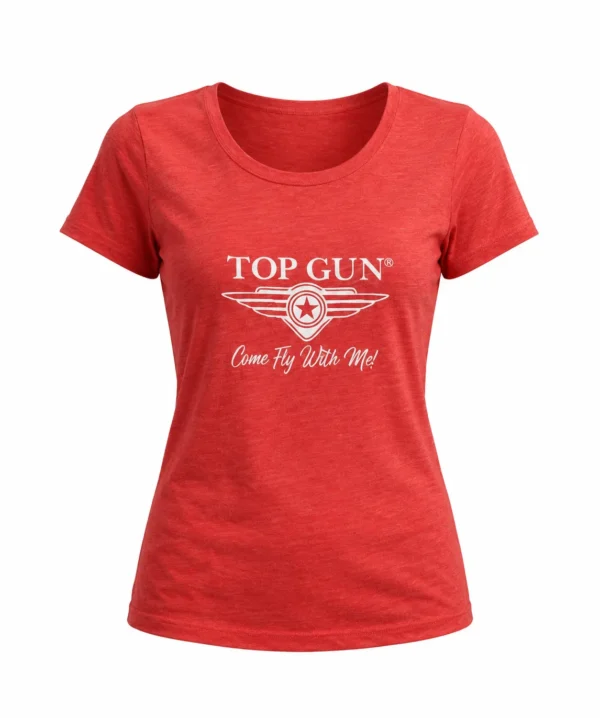 Top Gun 3D logo tee for women in black cotton with raised white lettering