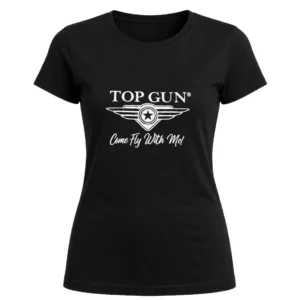 Top Gun Come Fly With Me tee in soft white cotton with vintage aviation script