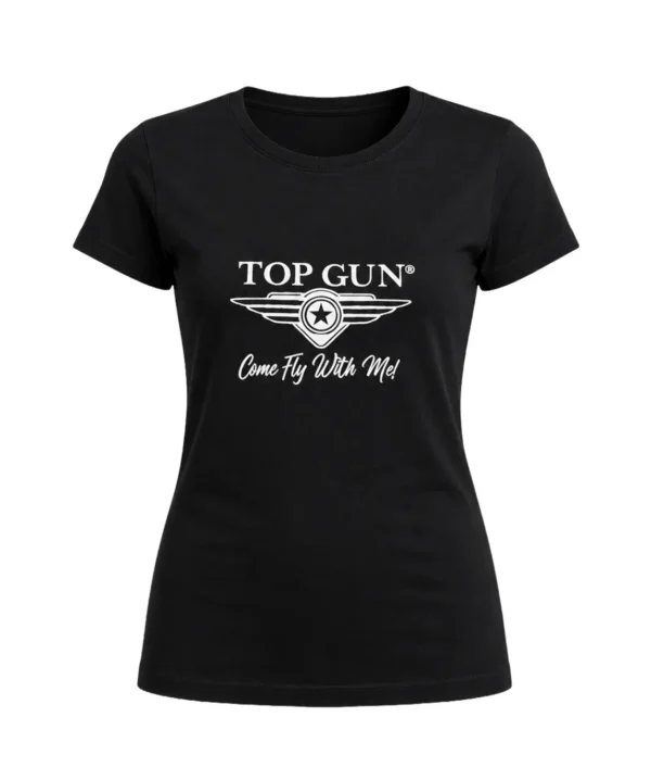 Top Gun Come Fly With Me tee in soft white cotton with vintage aviation script