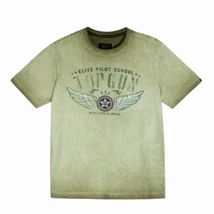 Top Gun Elite Pilot School tee in black cotton with gold school emblem
