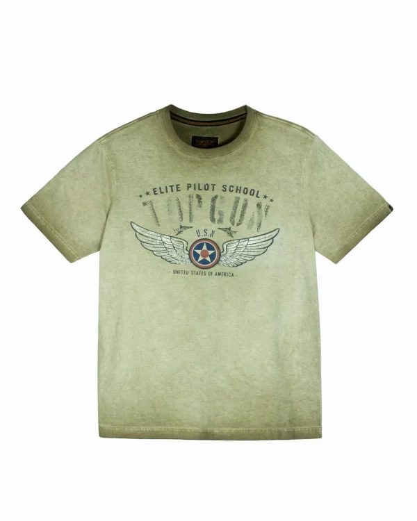 Top Gun Elite Pilot School tee in black cotton with gold school emblem