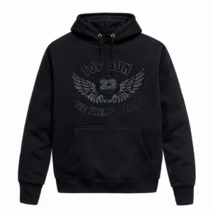 Top Gun Flying Legend hoodie in black fleece with large flight graphic on back