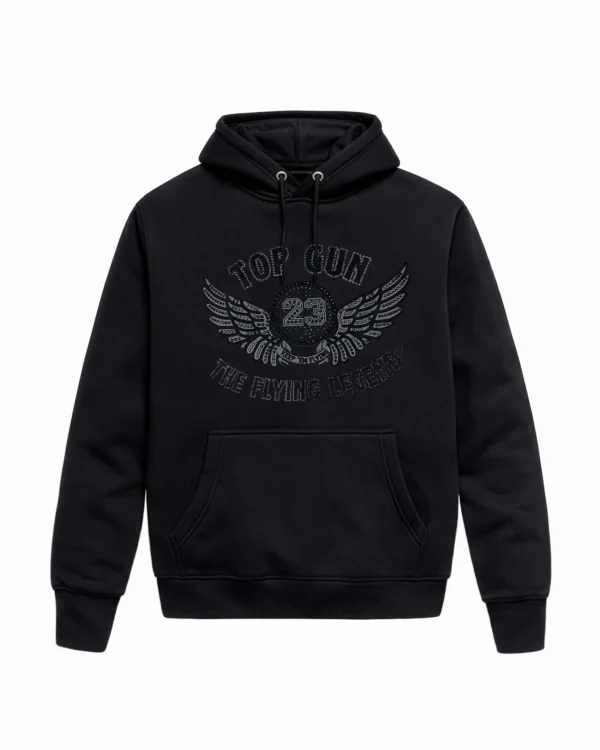 Top Gun Flying Legend hoodie in black fleece with large flight graphic on back