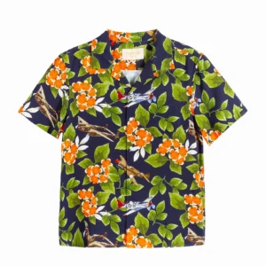 Top Gun tropical short sleeve shirt in black with botanical jet print