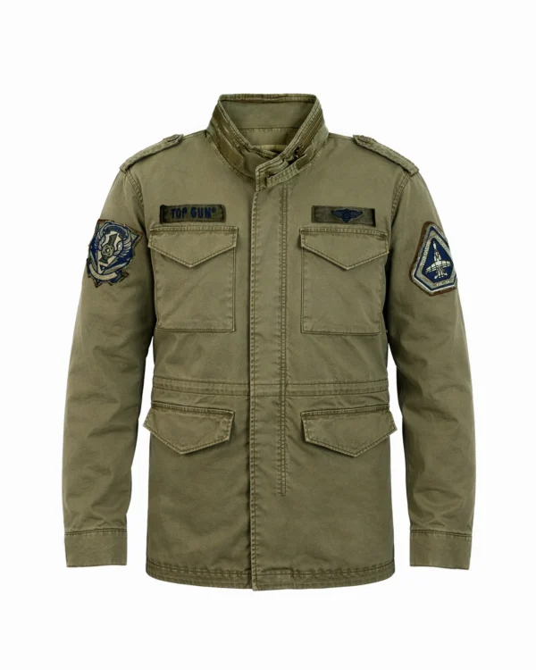 Top Gun M65 vintage military jacket in olive drab canvas with cargo pockets