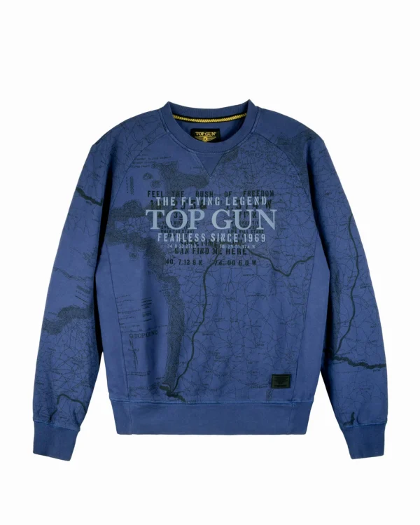 Top Gun flight map crewneck sweatshirt in heather grey with aviation print