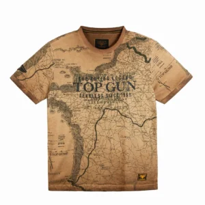 Top Gun flight map graphic tee in charcoal cotton with tactical chart print