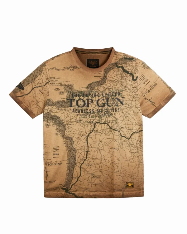 Top Gun flight map graphic tee in charcoal cotton with tactical chart print