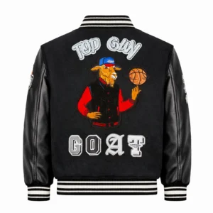 Top Gun kids varsity jacket in navy and white with embroidered flight logo