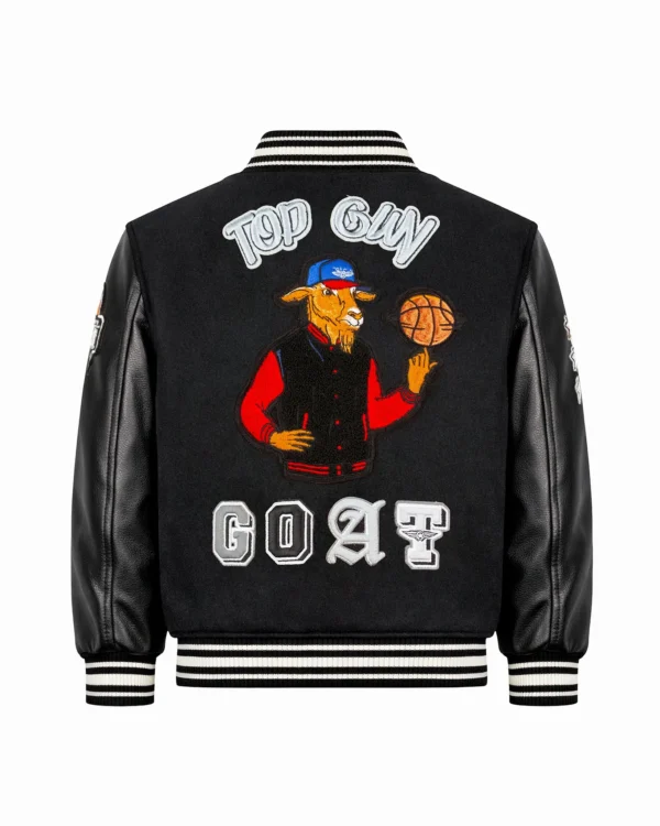 Top Gun kids varsity jacket in navy and white with embroidered flight logo
