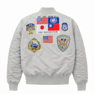 Top gun patches bomber jacket in sage flight nylon featuring military naval aviation patches