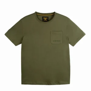 Top Gun pocket graphic tee in military olive cotton with chest pocket patch