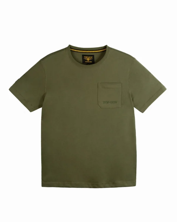 Top Gun pocket graphic tee in military olive cotton with chest pocket patch
