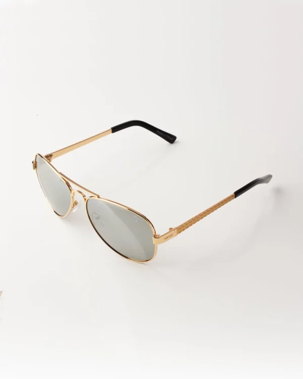 Top Gun runway aviator sunglasses with polarized gold frame lenses