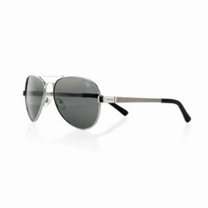 Top Gun Polarized Aviator Runway Sunglasses - silver metal frame angled perspective view