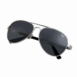 Top Gun Polarized Aviator Runway Sunglasses - silver frame folded profile view