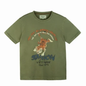 Top Gun Saigon tiger tee front graphic on washed military cotton