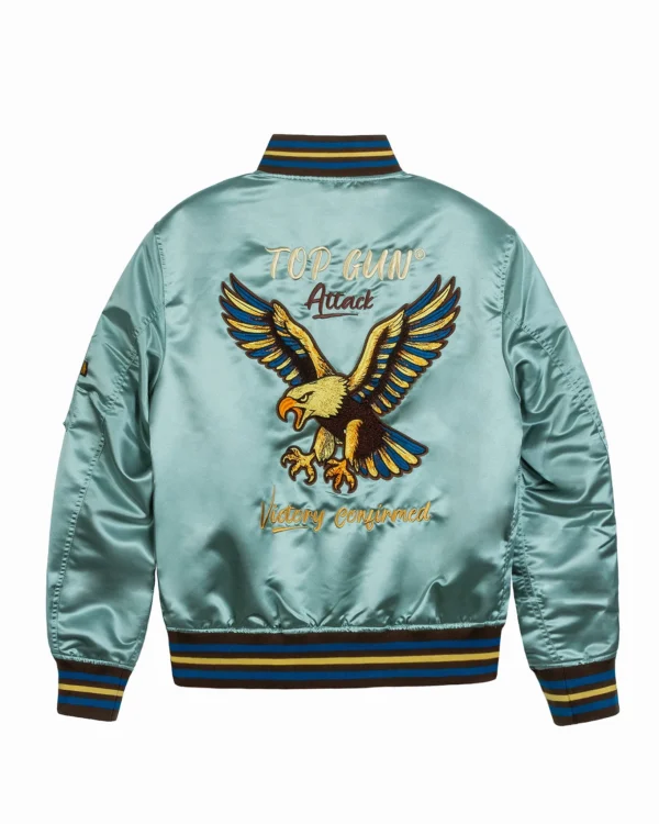 Top Gun Satin Eagle jacket in glossy olive satin with embroidered eagle back