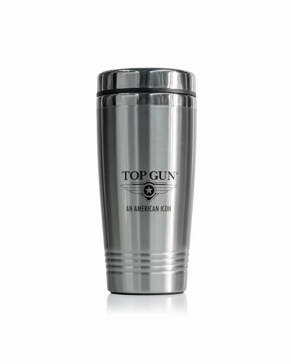 Top Gun stainless steel coffee travel mug with laser engraved aviation logo