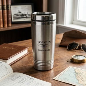 top gun stainless steel coffee travel mug styled context.webp